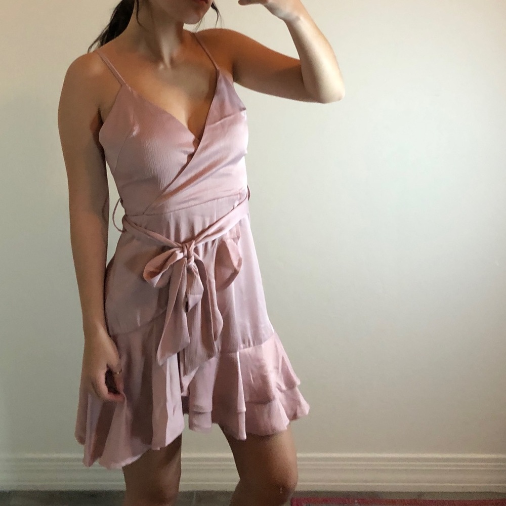Selfie Leslie pink wrap ruffle dress